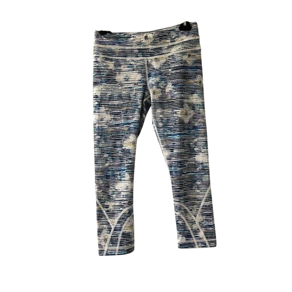 Lululemon Run Inspire Crop II Blue Nile Space Static Stripe Leggings Size 6